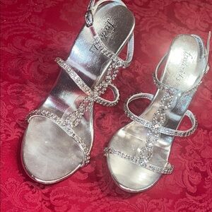 Elegant Vintage Silver Strappy, Rhinestone Sandals